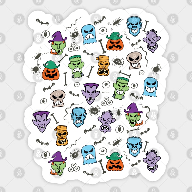 Halloween characters making funny faces in a cool pattern design Sticker by zooco